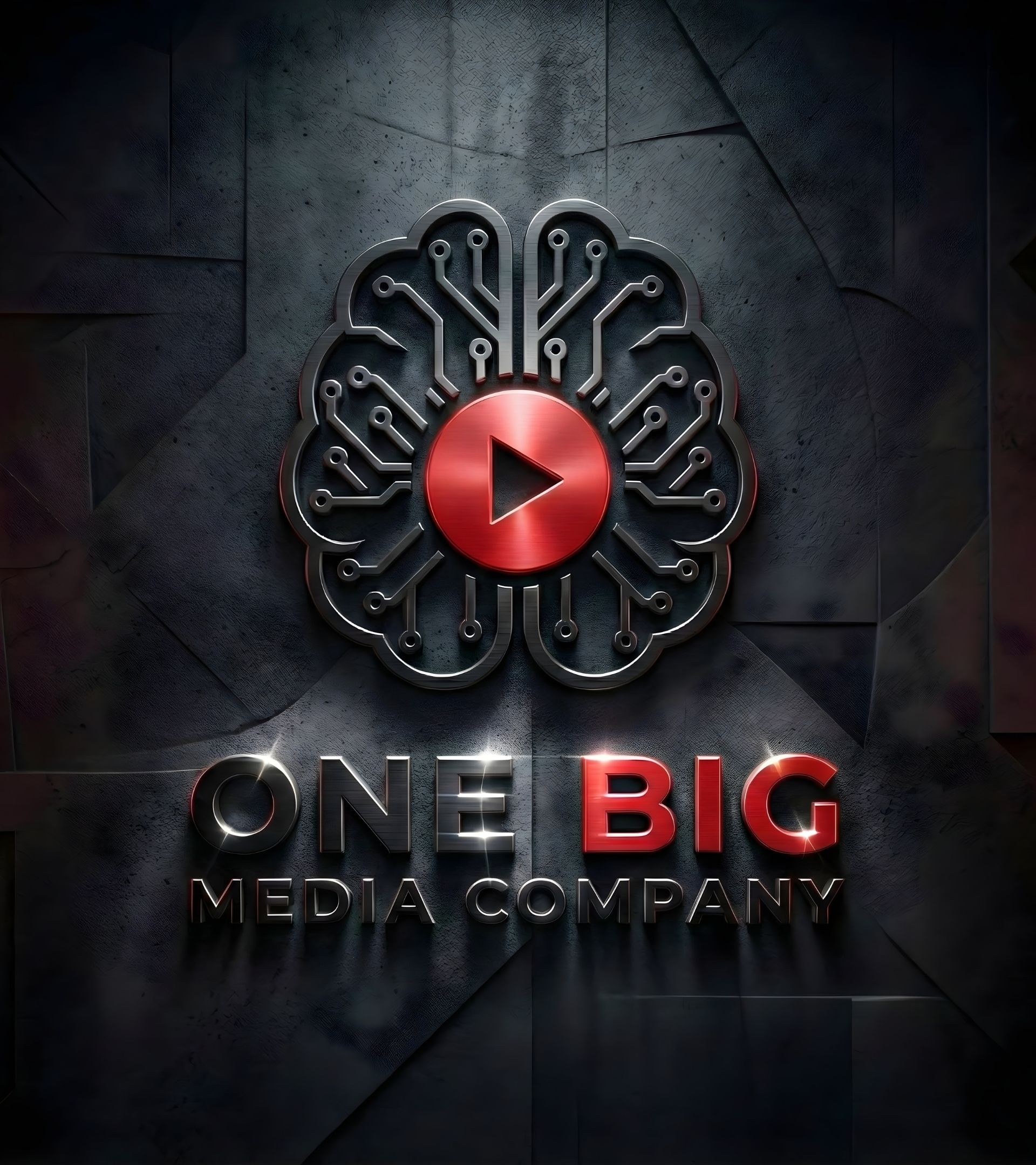 One Big Media Company steel circuit-brain identity