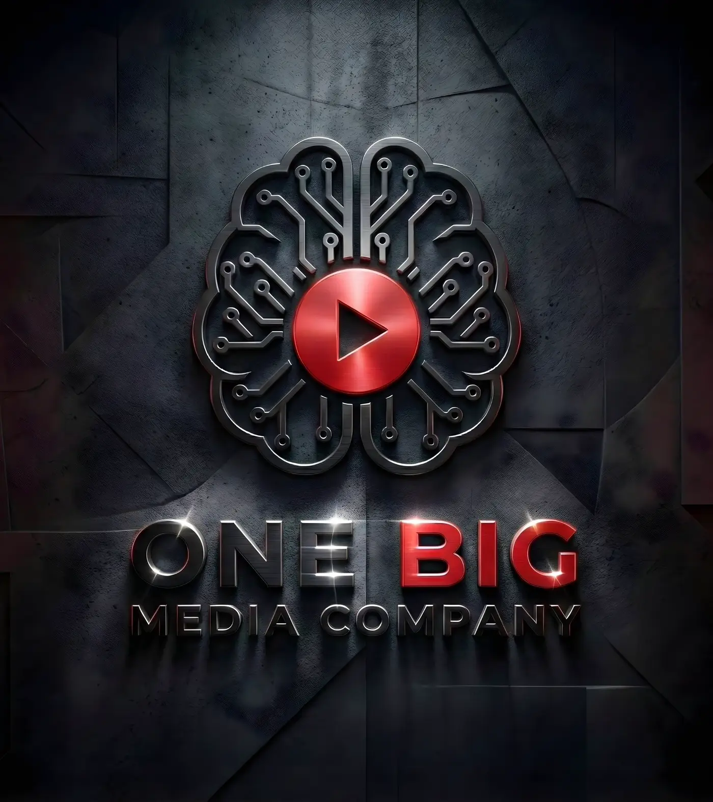 One Big Media Company steel circuit-brain identity